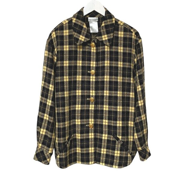 BASLER Shirt Jacket Size 8 S/M Yellow Gray Black Plaid Blazer - Picture 1 of 11